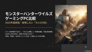 【2026年最新】PC選びの迷いを終わらせる モンハン、ローニン、無双Origins——重量級ゲームを5年先まで最高画質で楽しむための「後悔しない大人の3択」をまとめました。 👉 比較を終わらせる判断基準を見る